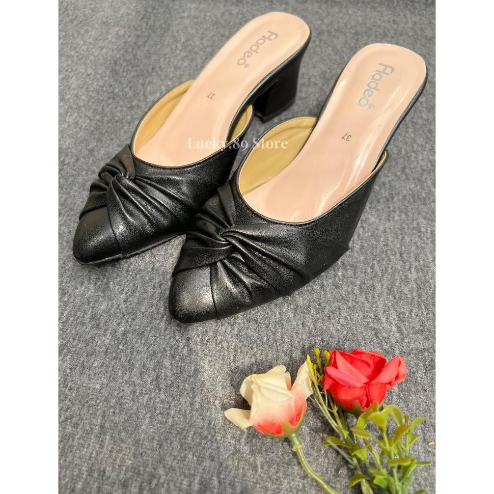 FLADEO Sandal Wanita Heels 5 cm Variasi Pita Cantik Sendal Kerja Shoes Mewah