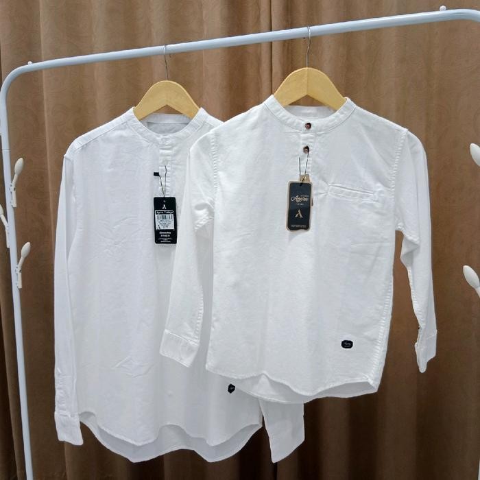 Gharim- Agera Putih Baju Kurta Kemeja Koko Kemko Pasangan Couple Ayah Dan Anak Lengan Panjang