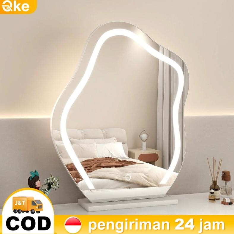 Cermin Rias Meja Rias Cermin Rias Led Cermin Rias Duduk Cermin Oval Penginderaan Cahaya Cermin Rias 