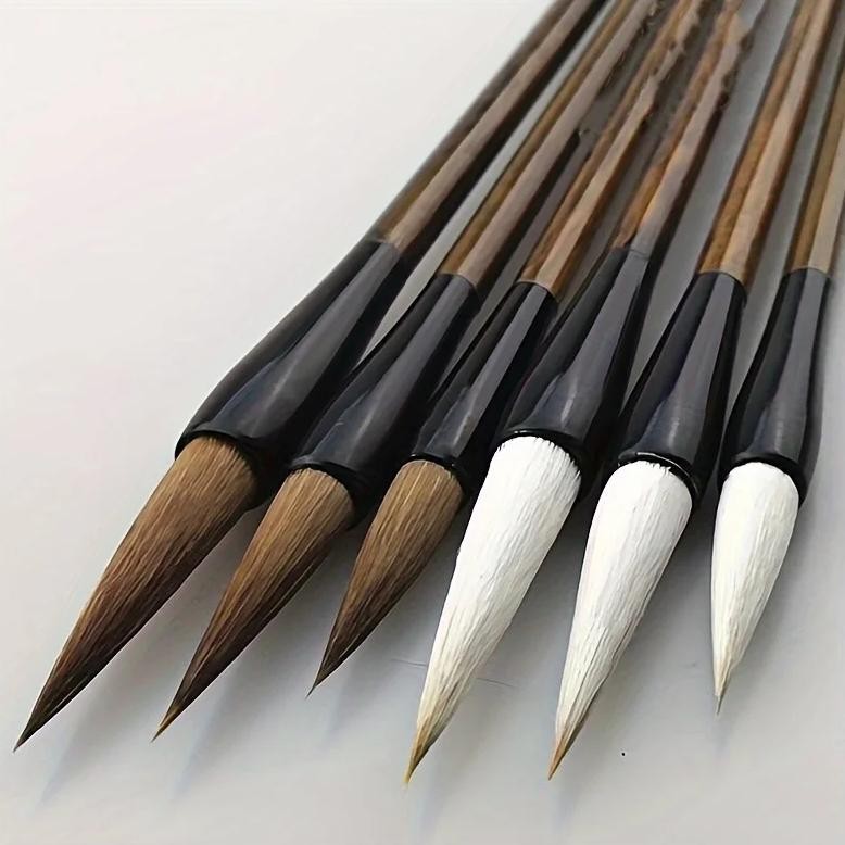 

3Pcs Wood Writing Brushes Weasel Wool Hair Chinese Traditional Calligraphy Brush Set For Painting Pottery Ceramic Clay Writing