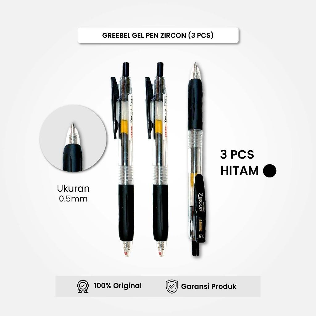 

GREEBEL Gel Pen Pulpen Pena GP-509 Zircon Hitam 0.5 (3PCS/SET) / Pulpen Gel Murah Grosir