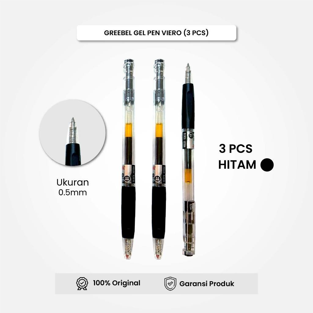 

GREEBEL Gel Pen Pulpen Pena GP-504 Viero 0.5 Tinta Hitam (3PCS/SET) / Pulpen Gel Murah Grosir