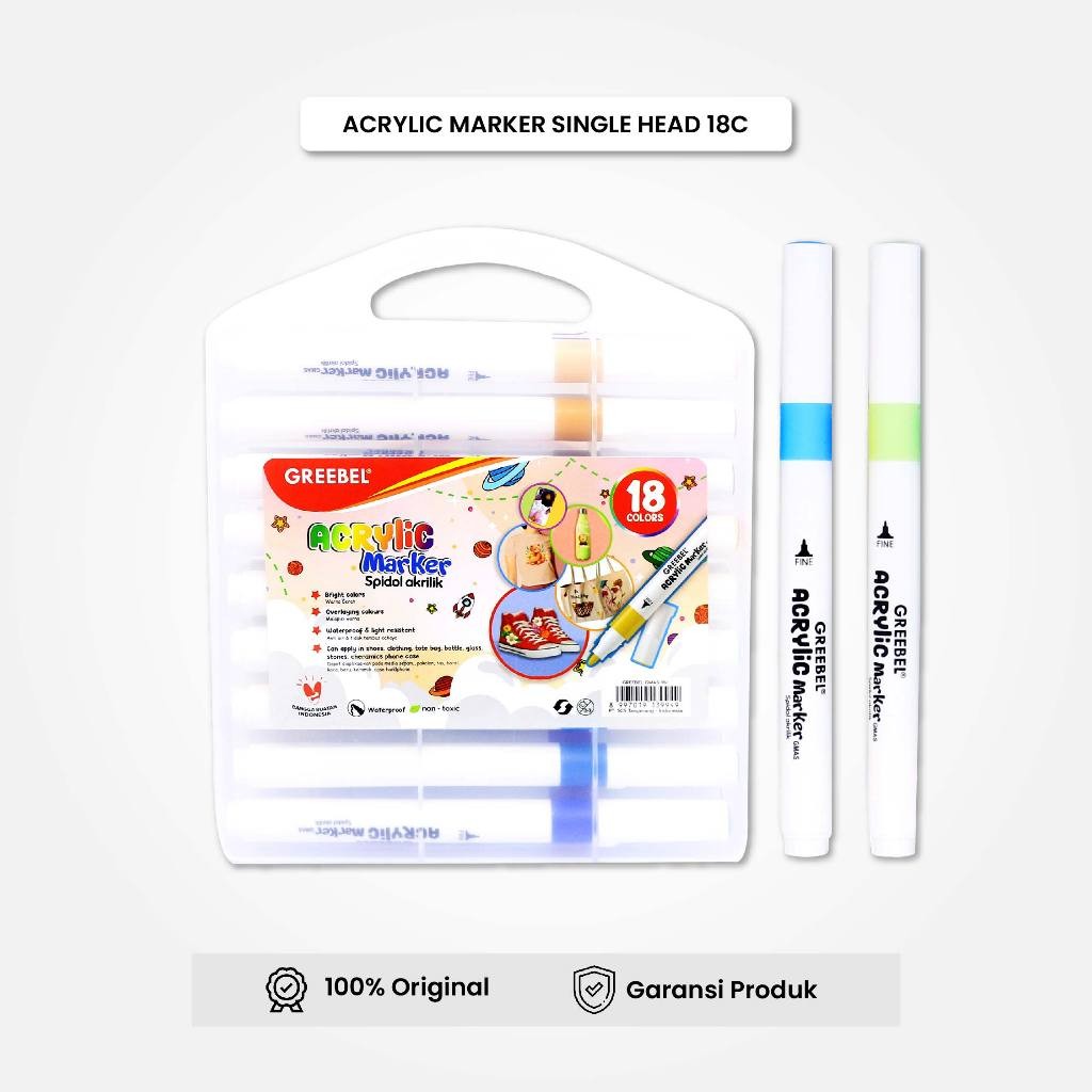

GREEBEL Spidol Warna Warni 1 Set / Spidol Marker Acrylic Single Head (18 Warna) / Spidol Warna / Sketch Marker / Spidol Set