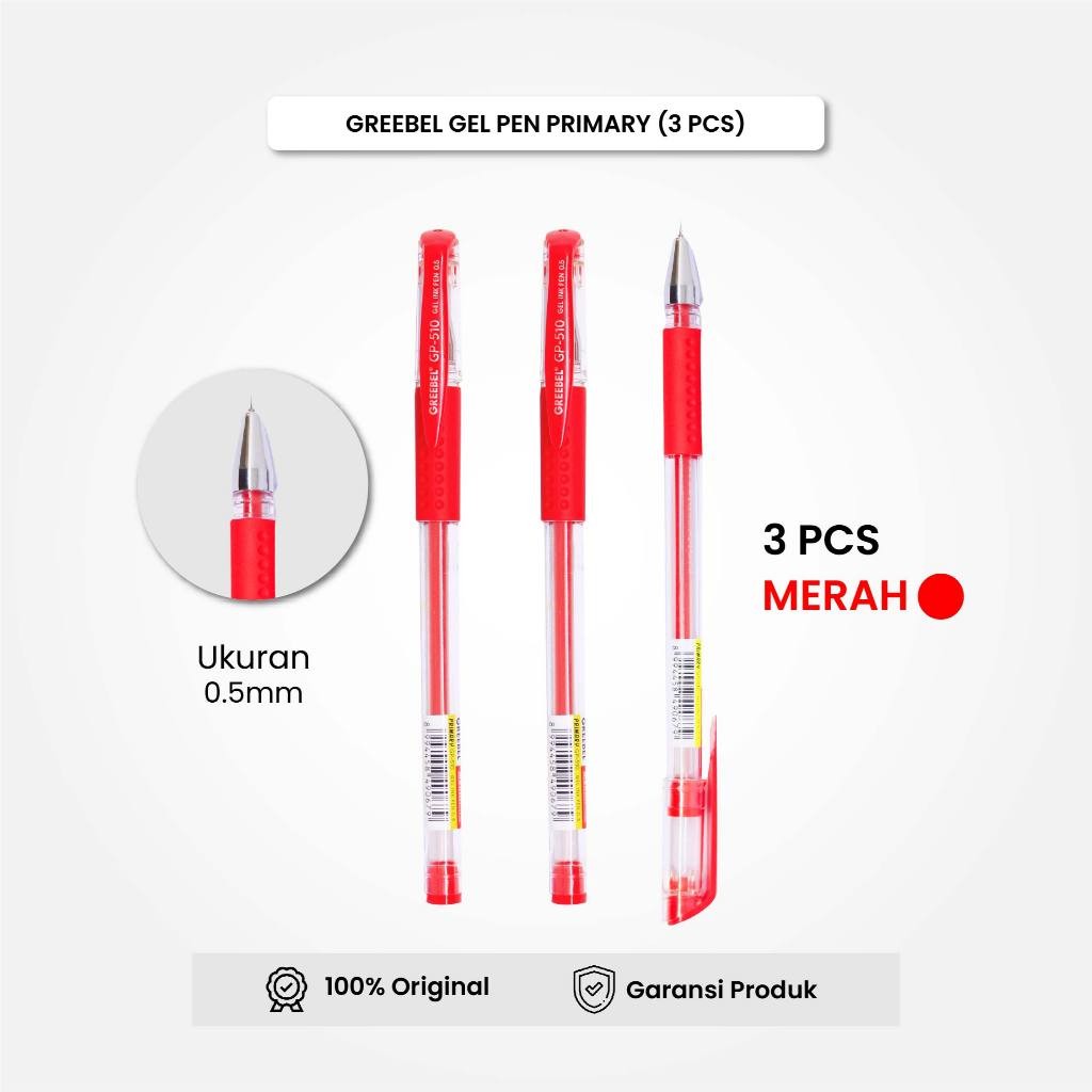 

GREEBEL Gel Pen Pulpen Gel GP-510 Primary Merah 0.5 (3PCS/SET) / Pulpen Gel Murah Grosir