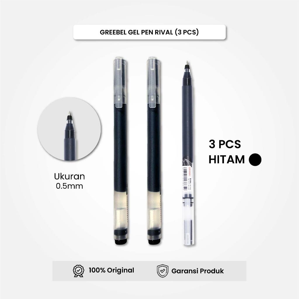

GREEBEL Gel Pen Pulpen Gel Rival GP-502 0.5 Hitam (3PCS/SET) / Pulpen Gel Murah Grosir