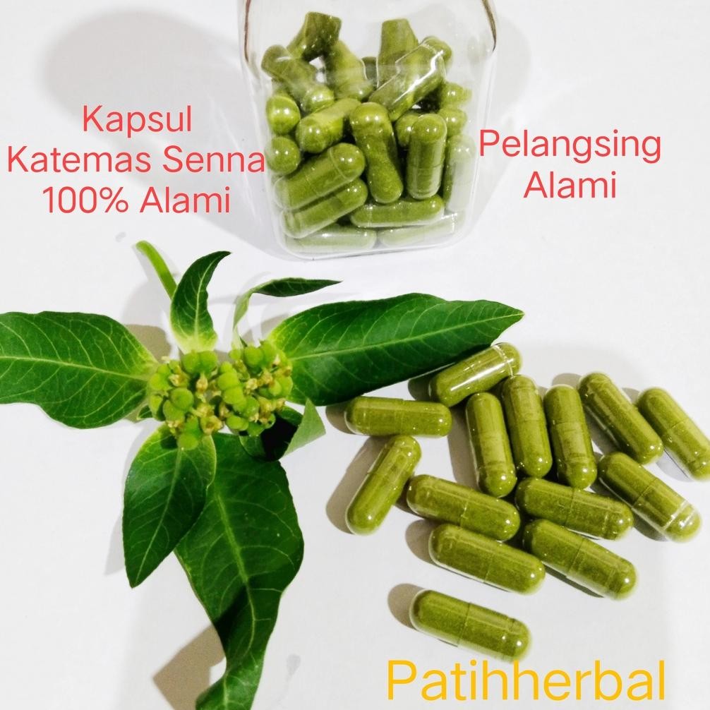 KAPSUL SENA KATEMAS PATIK MAS ASLI SERBUK TERBUAT DARI DAUN SENNA HERBAL CUCI USUS PER  30 KAPSUL