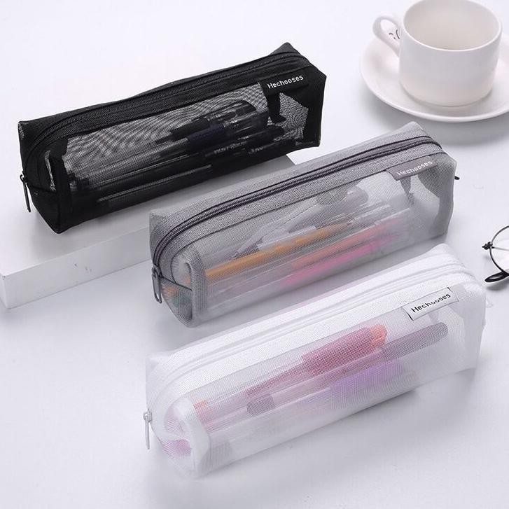 

Nl-8 [Miloli] Kotak Pensil Transparant Rectangle Portabel Tempat Pensil Jaring Resleting Stationery - F0245