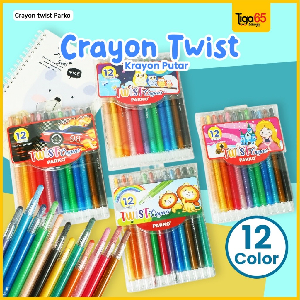 

Krayon Putar Panjang / Perlengkapan Menggambar (Set) / Parko Twist Crayon 1512 12 Warna