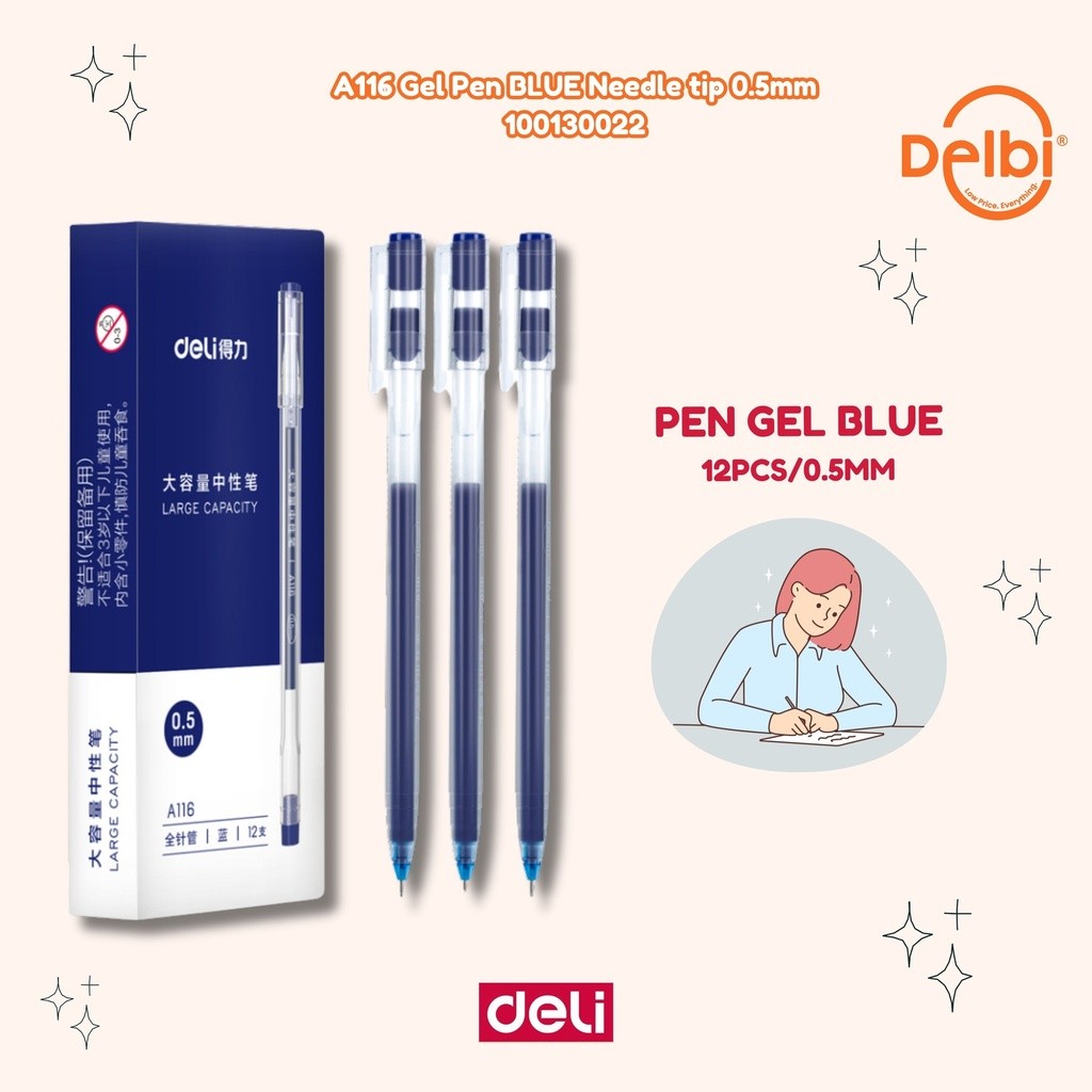 

DELI Gel Pen BLUE Needle tip 0.5mm PULPEN GEL BIRU