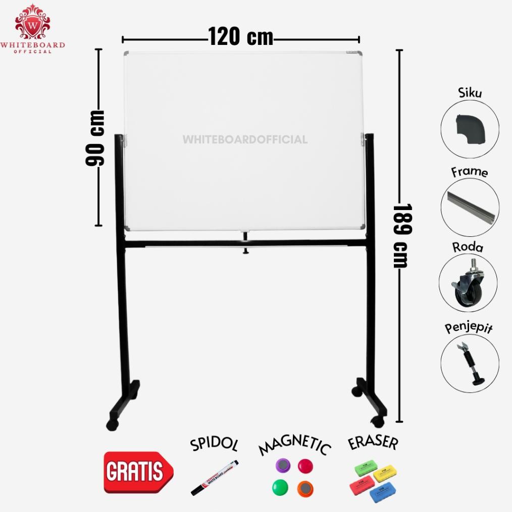 

READY PAPAN TULIS / WHITE BOARD KAKI / WHITEBOARD MAGNET STANDING 90 X 120CM SAKANA