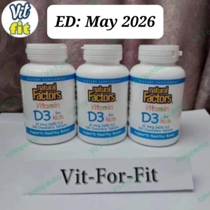 Terlaris Natural Factors D3 400 iu kids - 100 chewable tabs || 400iu anak SALE