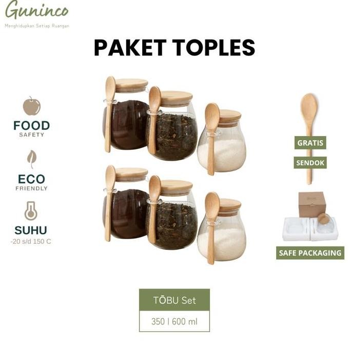 TERBARU - Paket Toples tempat Bumbu Kaca Tutup Kayu dan Silicone TOBU Guninco - Toples Bumbu Dapur 1