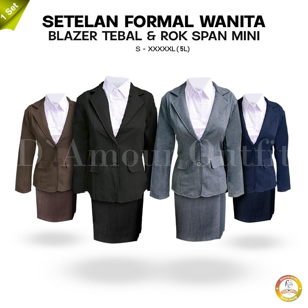 Ready One Set Jas Blazer Rok Span Mini Pendek Wanita Stelan Jas Kerja Kantor Cewe Polos Dewasa Anak 