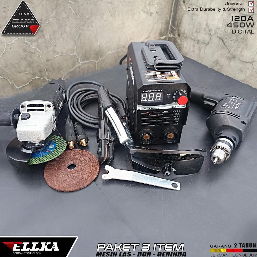 Paket 3 Item  Mesin Las 450watt Iwa Japan technology + Mesin Gerinda Tangan listrik 4inch Makita + M