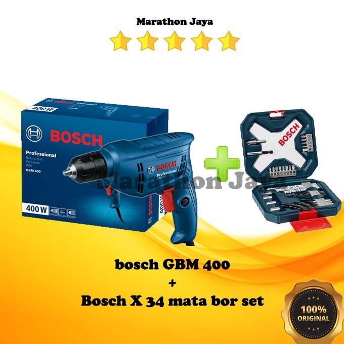 NEW Bor Listrik Bosch GBM 400 Bor 10 MM Besi Kayu + X Line 33 Set