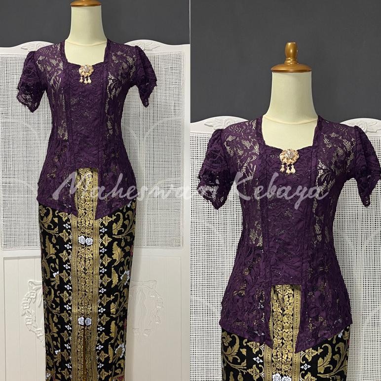 Ready Kebaya Bali Set Brukat Lilit Ungu Juwet