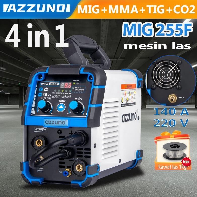 AZZUNO Mesin Las Tig Argon Otomatis Mma/Co2 Gas/Trafo Las Mig 4 In 1 Mesin Las Listrik 1400Watt Weld