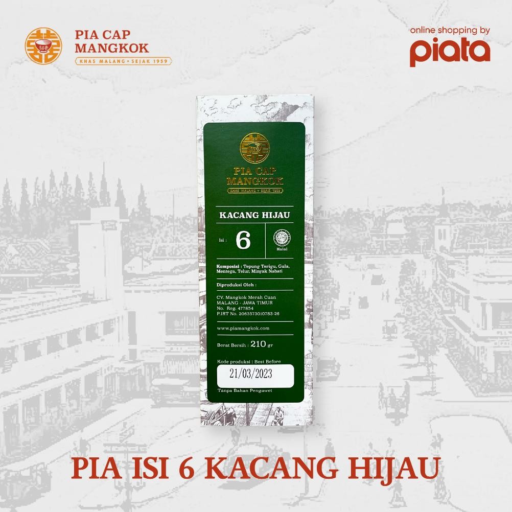 

[Official Store] Pia Cap Mangkok Tidar, Oleh Oleh Khas Malang, Bakpia Fresh from Oven, Rasa Kacang Hijau Isi 6 Packing Dus, Camilan Sehat, READY STOCK nUg