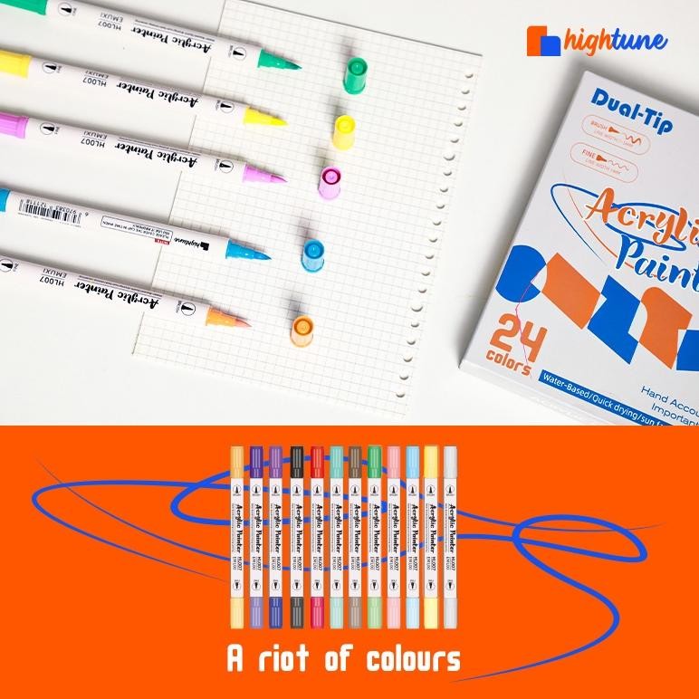 

RB Hightune Acrylic Marker Dual Head Watercolor Drawing Pen 12/24/36/48 Quick-drying Spidol Akrilik