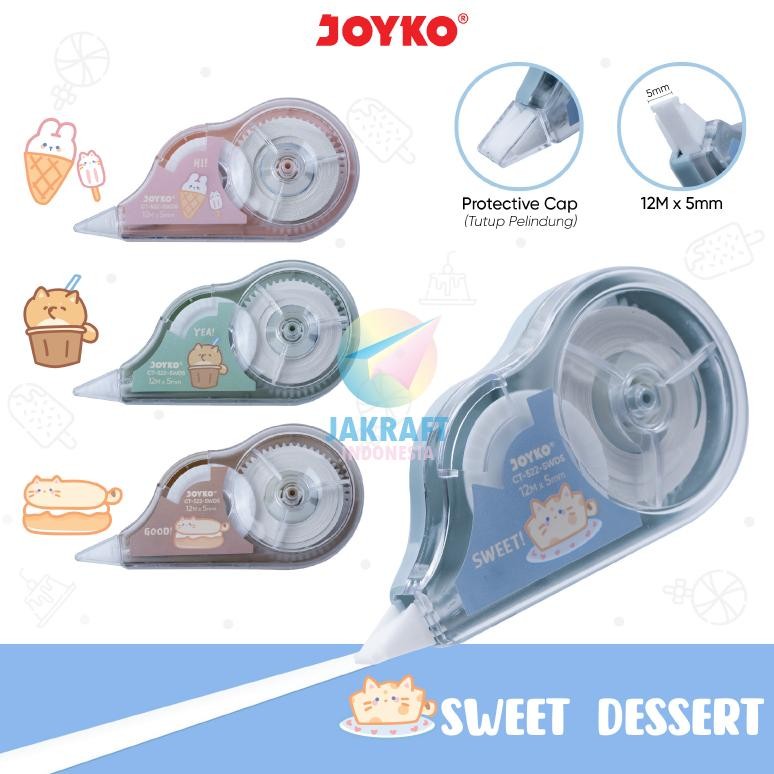 

RB (12 Pcs) Grosir Correction Tape JOYKO CT-522-SWDS Morandi Fancy Tip-X Tip Ex Pita 12 Meter Isi Lebih Banyak Long Life | Pack