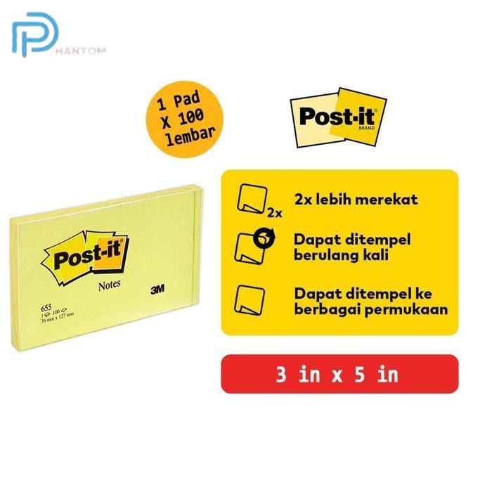 

BARU 3M POST IT 655 76X127MM 3 IN X 5 IN YELLOW PER PAD