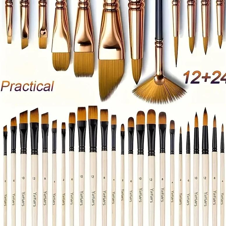 

36Pcs Premium Artist Paint Brush Set - Versatile Nylon Bristle Brushes For Acrylic, Oil & Watercolor - Includes Round, Filbert,