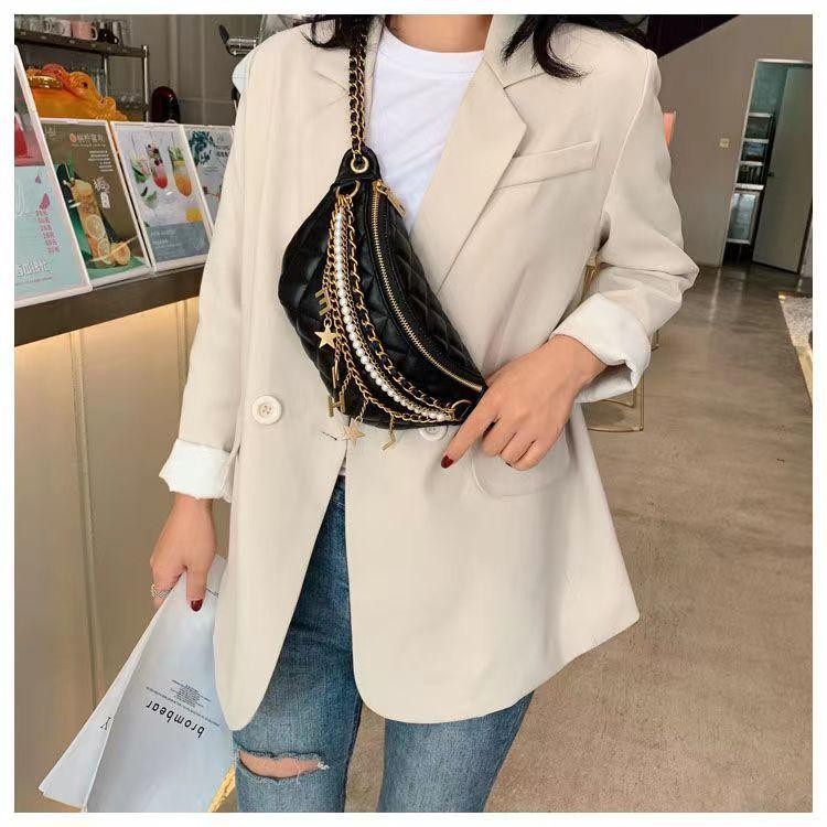 Tas Pinggang Wanita Gaya Tas Kecil Wanita 2023 Populer Mode Baru Serbaguna Rantai Berlian Mode Asing