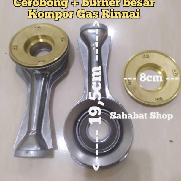 CEROBONG PENDEK + BURNER KUNINGAN BESAR KOMPOR GAS RINNAI 522 602 712 A