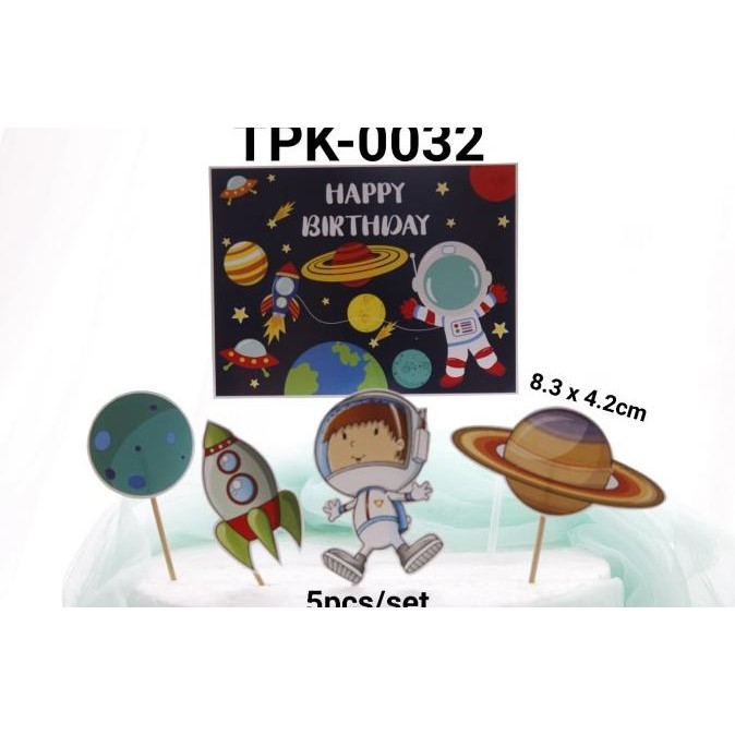 {{{{}}] TPK-0032 Topper kertas hiasan kue cake topper astronot roket planet