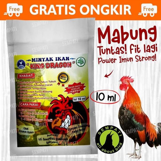

Terlaris Minyak Ikan King Dragon Vitamin Suplemen Ayam Jantan Laga Betina Ternak Fish Oil Liquid 10Ml Minyak Ikan Cair Tetes