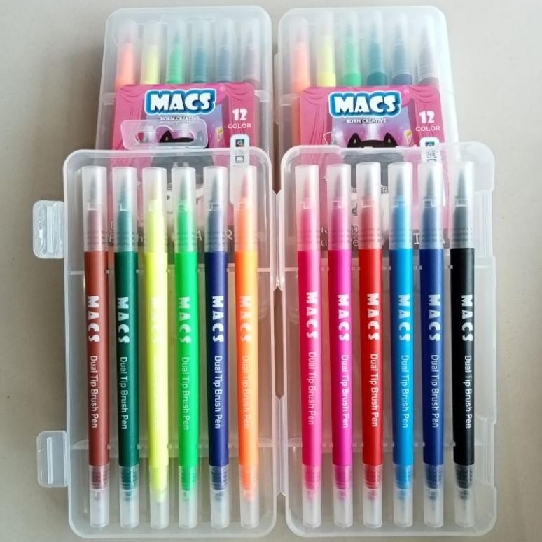 

RB Dual Tip Brush Pen Marker MACS EN-7112 Warna ( Set )