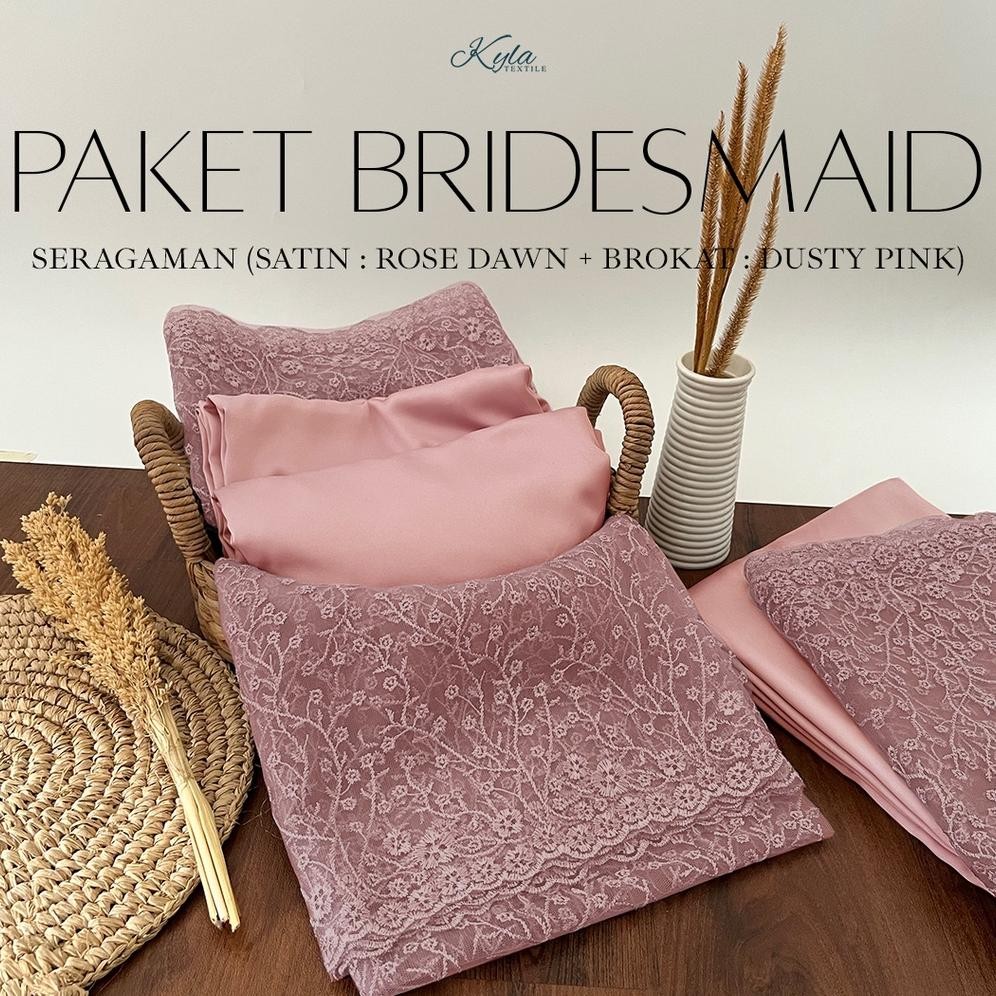 SY Paket Kain Bridesmaid Lengkap Satin Kebaya Brokat Warna Rose Dawn/rose Gold