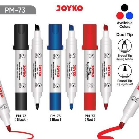 

''Terlaris" (1Pc) Permanent Marker Spidol Permanen Dual Tip Joyko Pm-73 Murah