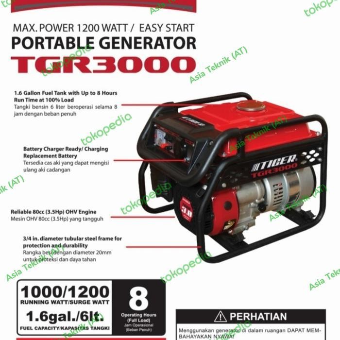 Genset Mini 1000 Watt Maks 1200 Watt Tiger 4 Tak Tgr3000 Terbaik Original Dan Terpercaya
