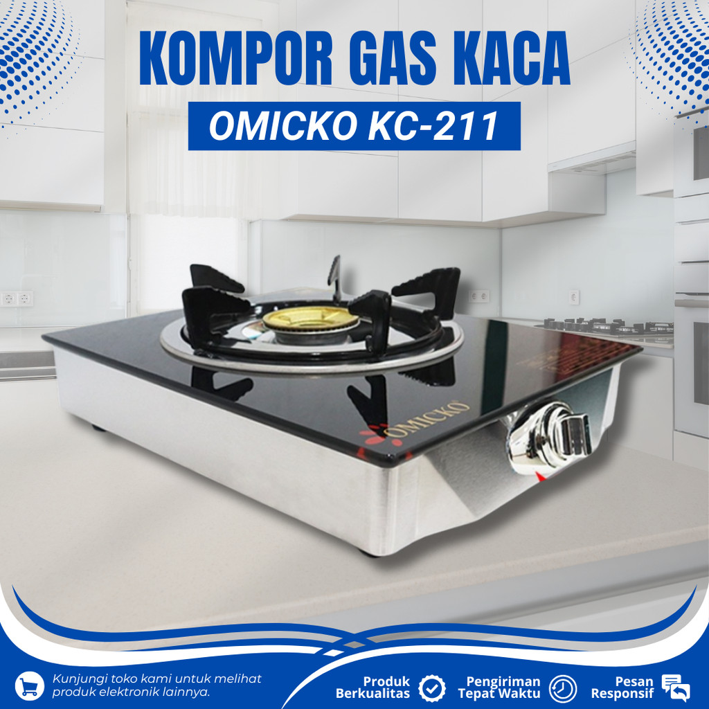 KOMPOR GAS 1 TUNGKU KACA OMICKO KC-211 KOMPOR GAS PANEL KACA TEMPERED GLAS KOMPOR GAS TANAM 1 TUNGKU