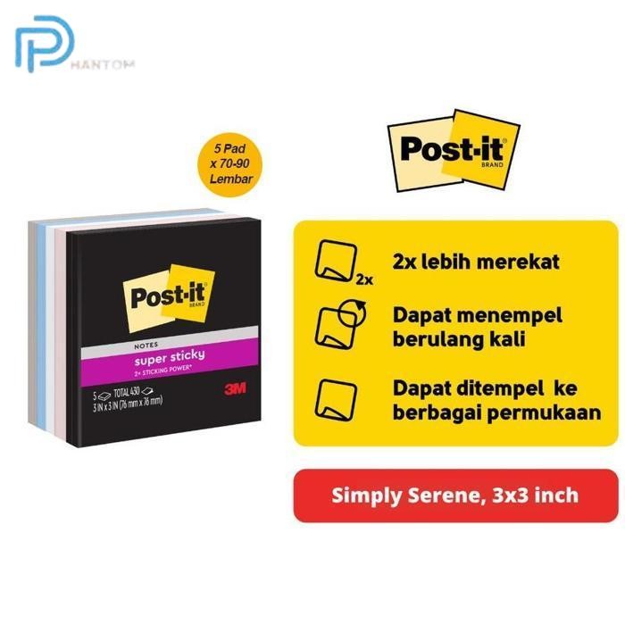 

BARU KTMSTORE 3M POST-IT STICKY NOTES SIMPLY SERENE 654-5SSNE 5 PAD 3X3" MEMO 430LBR
