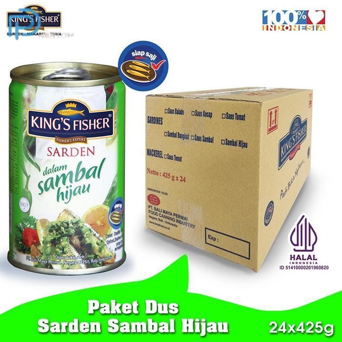 

BARU KTMSTORE PAKET 1 DUS 24PC KING'S FISHER SARDEN SAMBAL HIJAU MAKANAN KALENG 425G