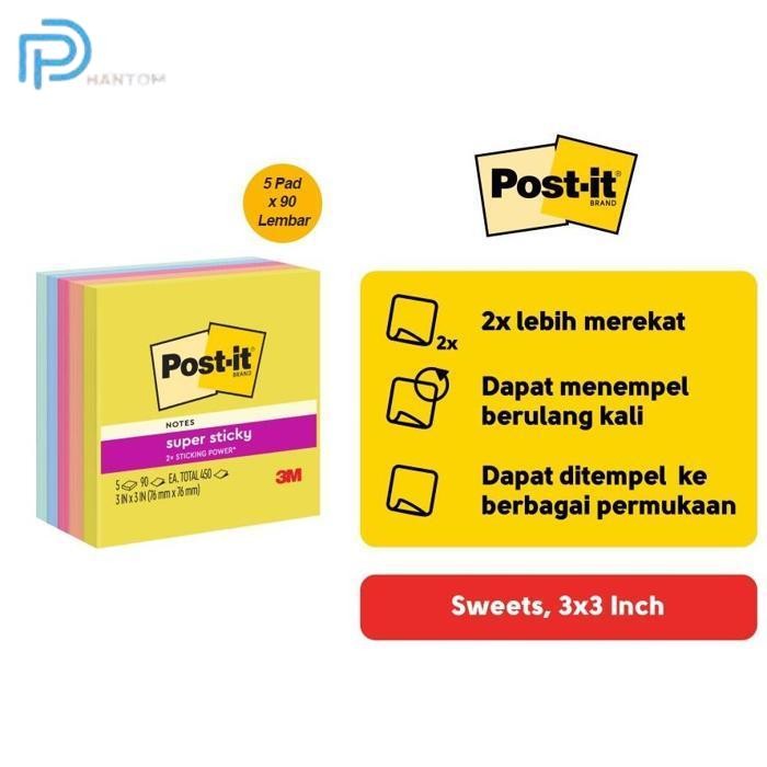 

BARU KTMSTORE 3M POST-IT STICKY NOTES SUMMER JOY 654-5SSJOY MEMO 5 PAD 3X3" 450LBR