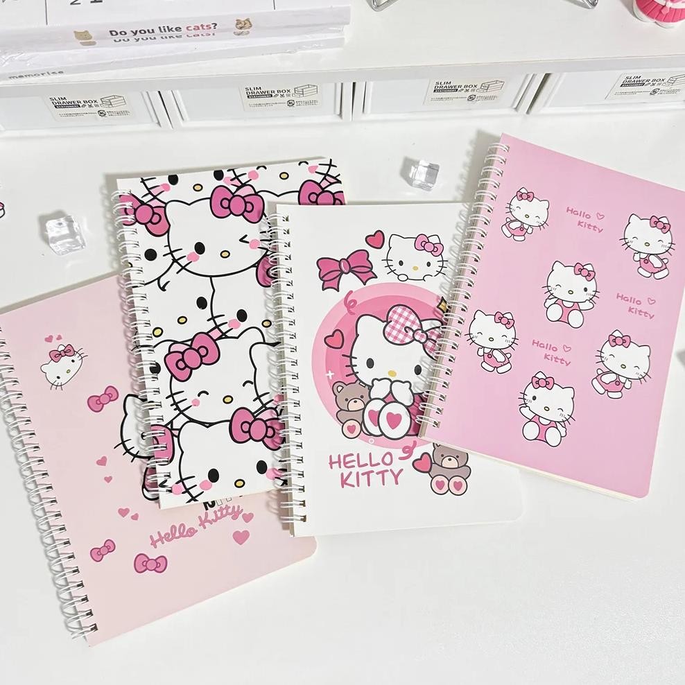 

Kawaii Cartoon Hello Kitty Notebook 4Pcs A5 Student Notebook Coil Writing Book School Stationery Children'S Girls Reward Gifts