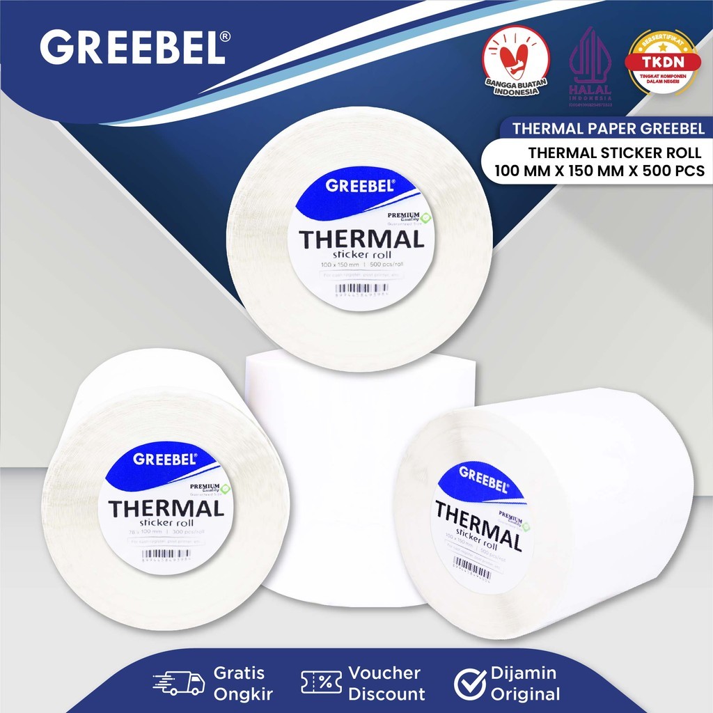 

GREEBEL Label Stiker Thermal Roll Isi 500pcs 100x150mm Waterproof / Label Kertas Barcode Tidak Luntur Lem Kuat / Sticker Label Continuous / Satuan & Grosir
