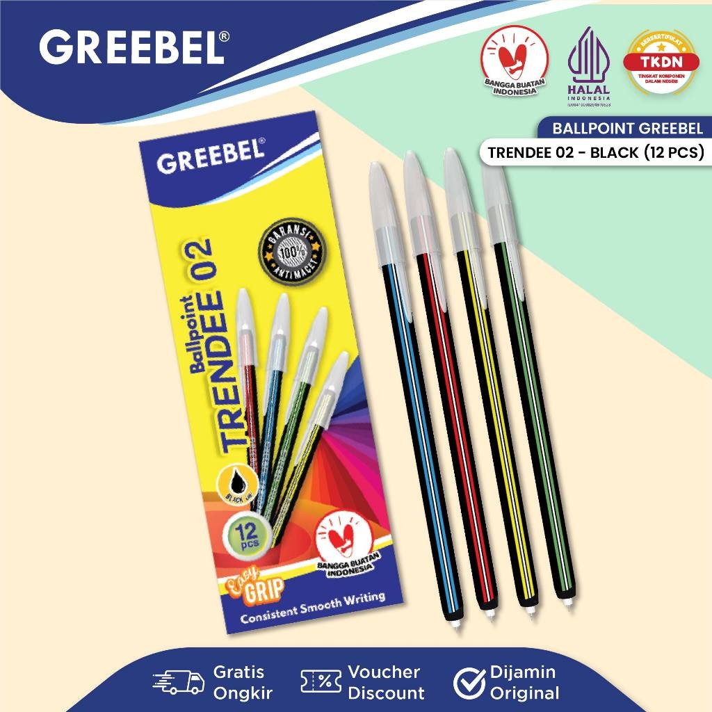 

GREEBEL Pulpen Ballpen / Trendee 02 Hitam 0.5 (12PCS/SET) Ballpoint Bolpen Bolpoin Pena Gel