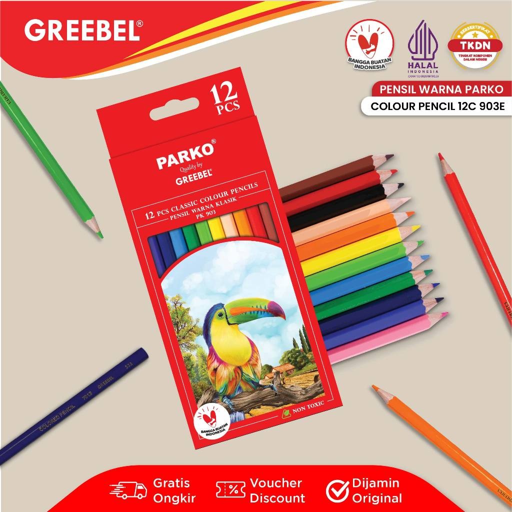 

PARKO Pensil Warna 12 Warna / Classic Color 12 Warna (903E) / Colored Pencil / Warna Lebih Nyata