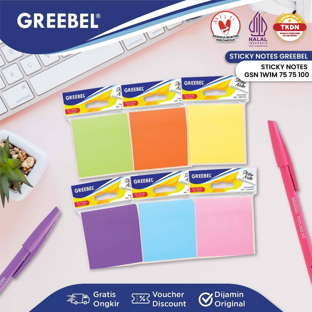 

GREEBEL STICKY NOTES GSN 1W1M 75 75 100 /Memo Pad Note/DIY Planner/Kertas Bentuk Warna warni