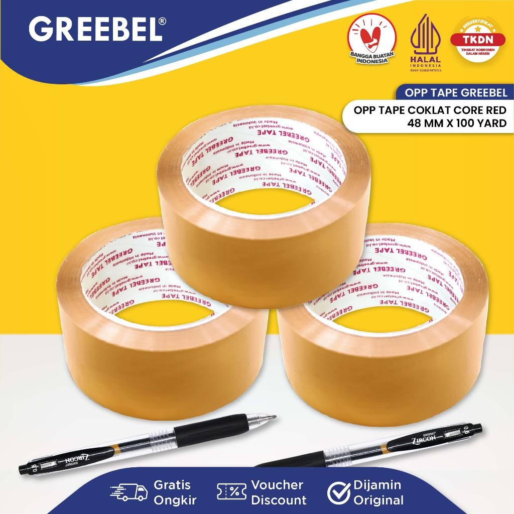 

GREEBEL Lakban Selotip Cokelat Isolasi Tape 100 Yard / Core Red 48MM (PCS)