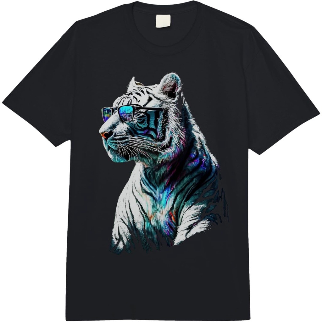 Kacamata Hitam Harimau Putih Seni Berwarna-warni Hewan Harimau Comfort Colors Adult Heavyweight T-sh