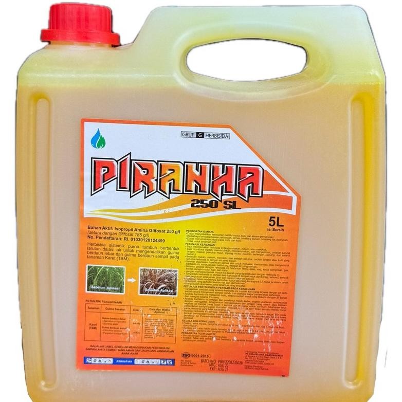 TERLARIS Herbisida Piranha 250 SL 5 Liter/Racun Sistemik Gulma Daun Lebar Sempit Tanaman Karet (TBM)