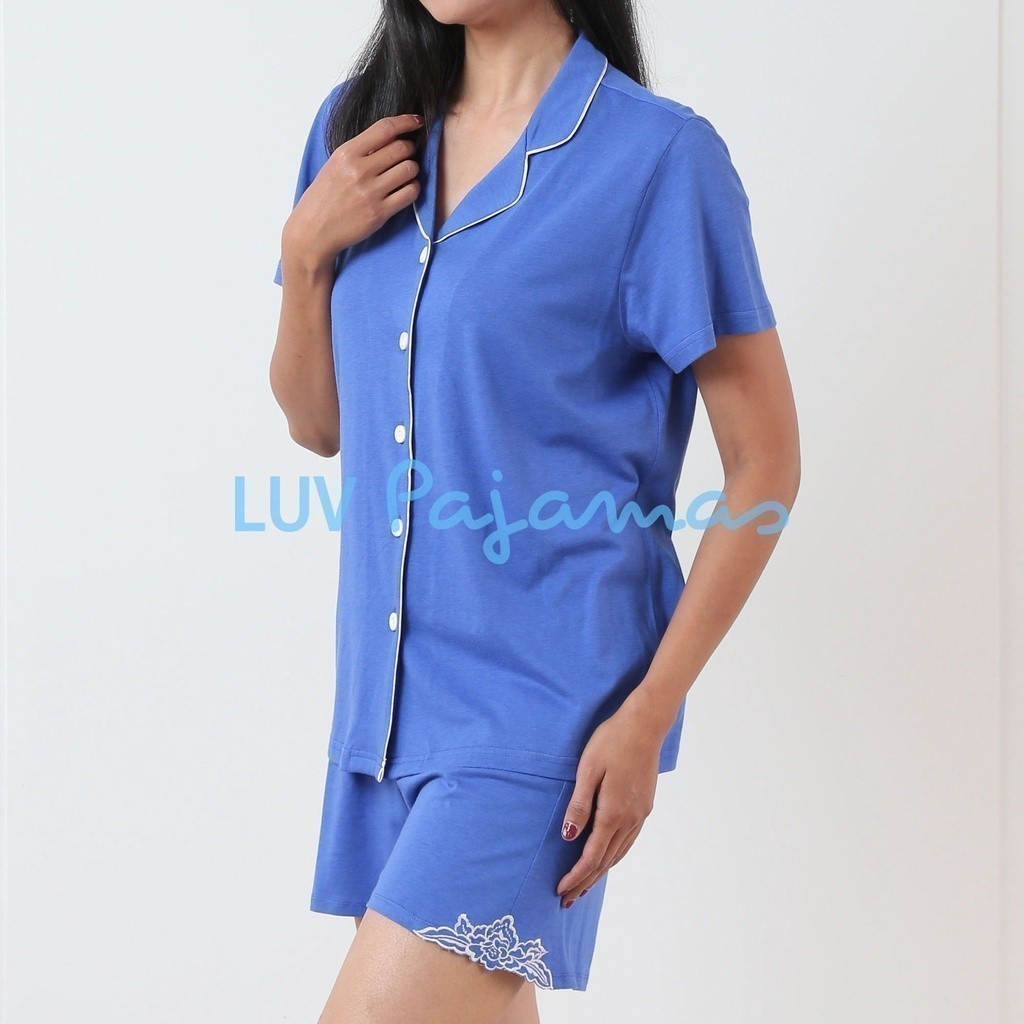 LUV Pajamas - Miss Luana - Baju Tidur Wanita Dewasa - Pajamas  Berkancing Lengan Pendek Celana Pende