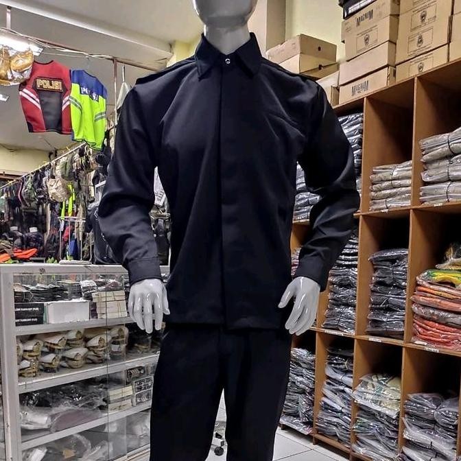 Safari Pas Pam Pres Hitam Panjang | Safari Kancing tertutup Hitam | Safari lengan Panjang Hitam