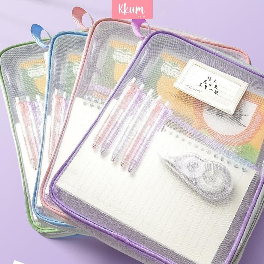 

TERLARIS Document Bag Transparan 3 Lapis / Tas Folder Portabel Jaring Penyimpanan Kertas Siap kirim