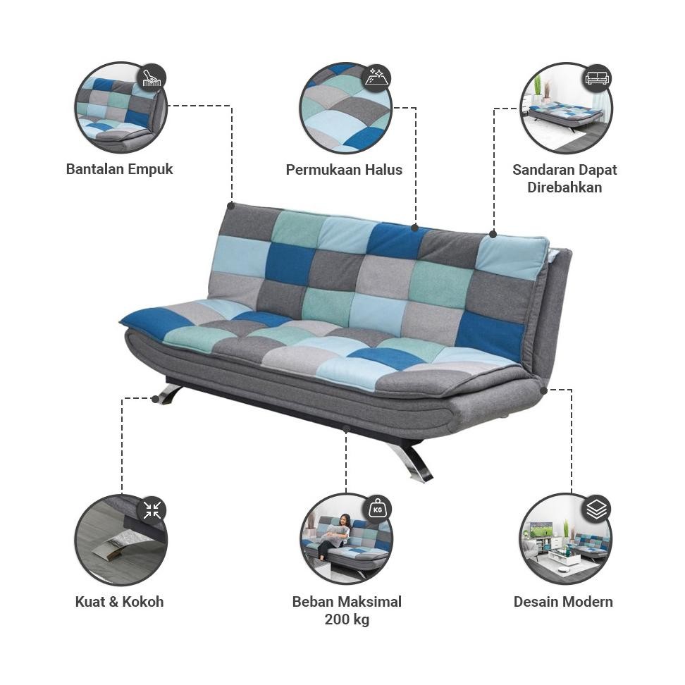 Informa Neo Faith Sofa Bed Fabric Patchwork - Abu-Abu/Biru Tempat Duduk Multifungsi Sofa Tidur 2In1 